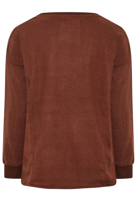 Plus Size Brown V-Neck Soft Touch Fleece Sweatshirt | Yours Clothing 7