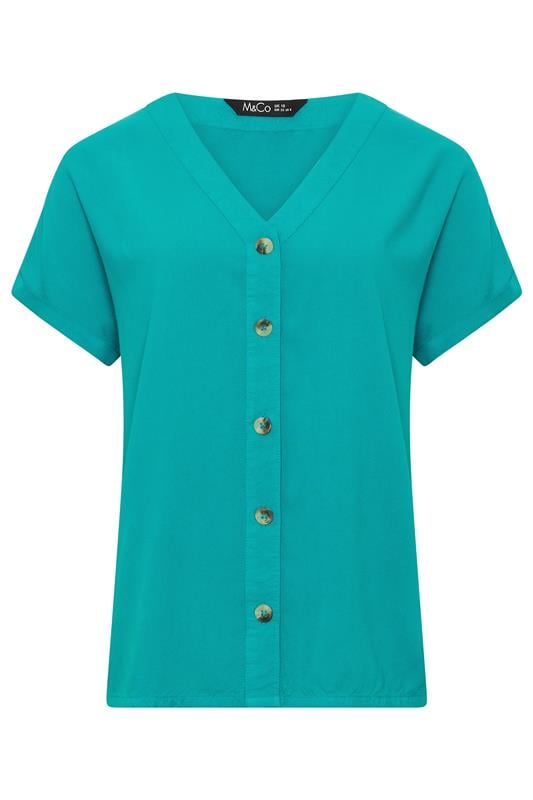 M&Co Teal Green Button Front Blouse | M&Co 5