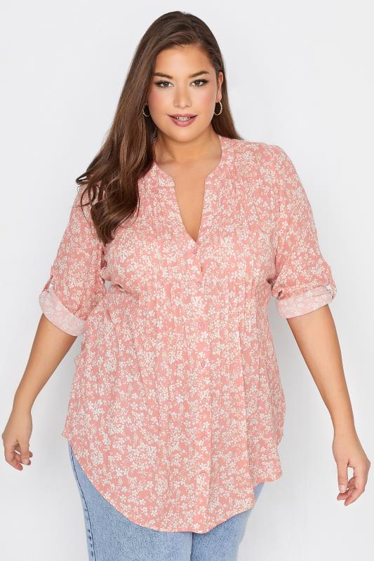 Plus Size  Curve Coral Pink Pintuck Shirt