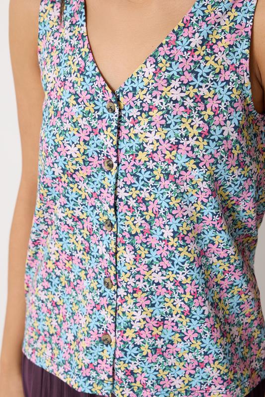 M&Co Petite Pink Floral Print Cotton Button Vest Top | M&Co 4