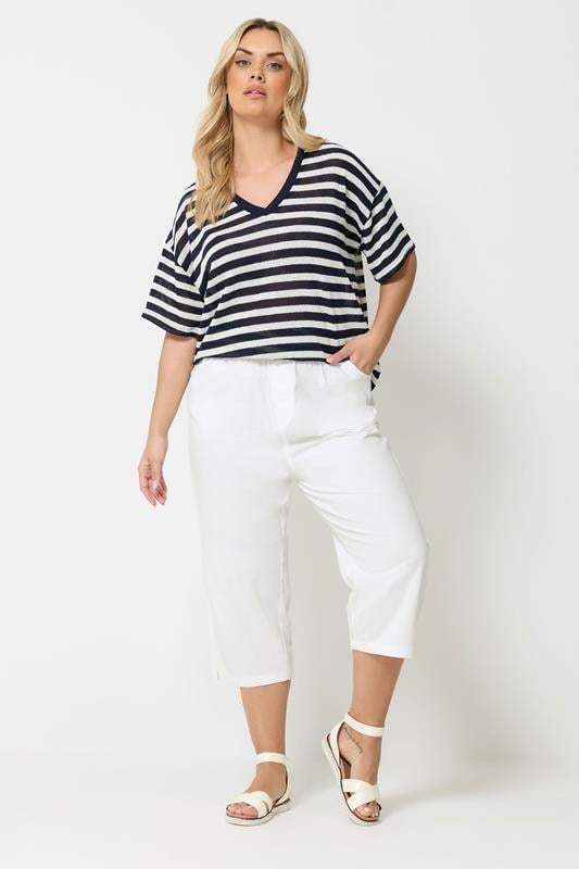 YOURS Plus Size White Cool Cotton Cropped Trousers | Yours Clothing 1