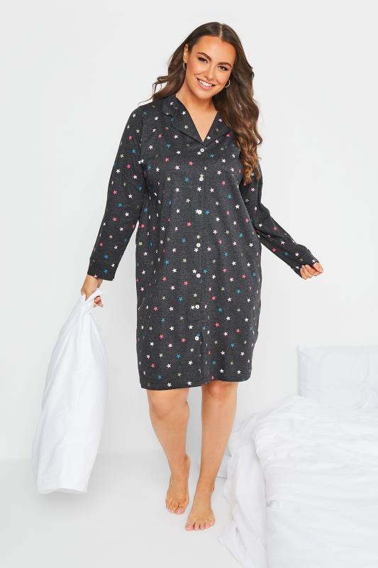 Curve Charcoal Grey Star Print Nightshirt | Yours Clothing 2