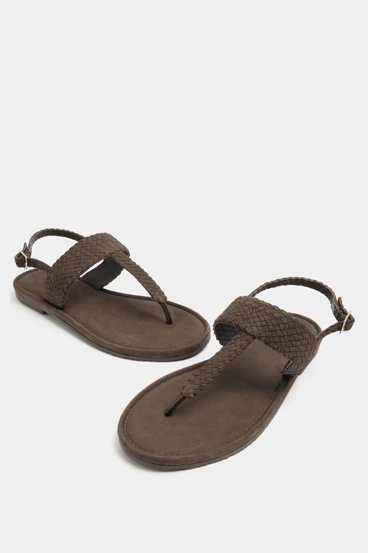 Chocolate Brown Woven Toe Post Sandals In Extra EEE Wide Fit | Yours Clothing 4