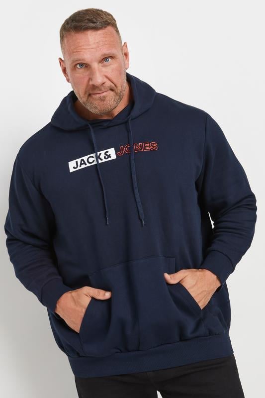 JACK & JONES Big & Tall Navy Logo Long Sleeve Hoodie | BadRhino 1