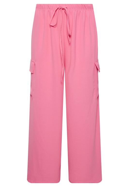 YOURS Plus Size Pink Wide Leg Crepe Cargo Trousers | Yours Clothing 5