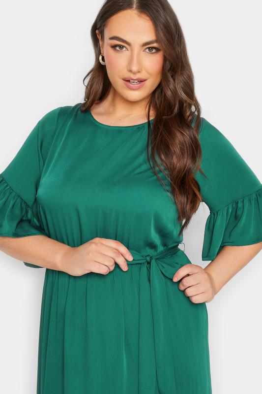 YOURS LONDON Plus Size Curve Green Satin Smock Dress | Yours Clothing 4