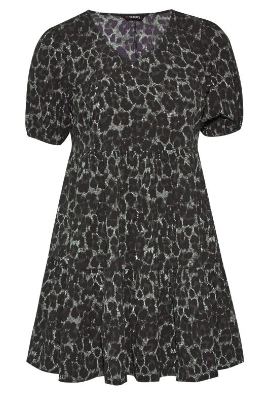 Curve Black Leopard Print Puff Sleeve Tiered Tunic Dress 6