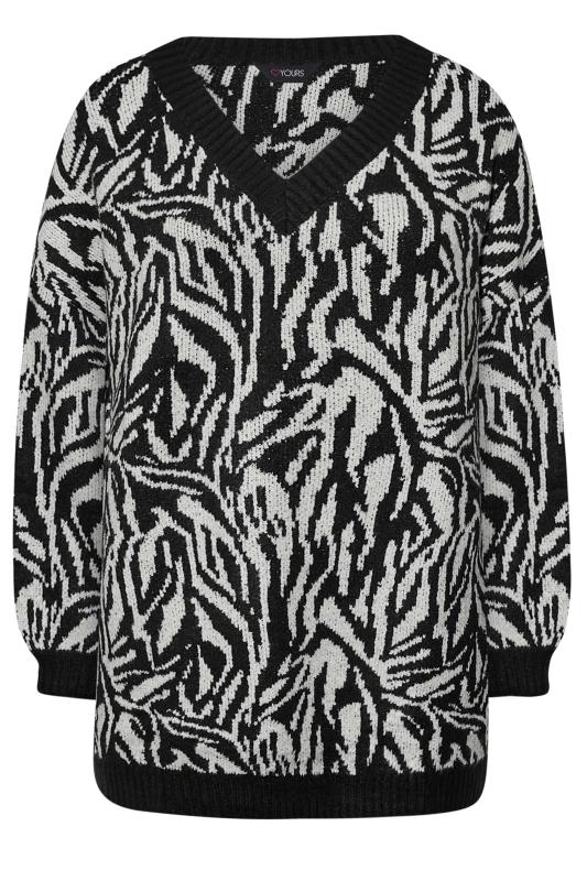 Plus Size Black & White Zebra Print V-Neck Jumper | Yours Clothing 6