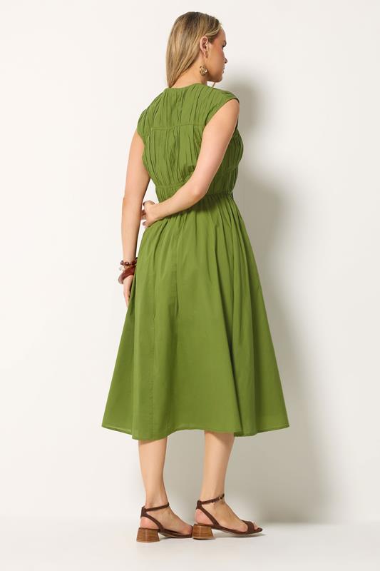 LTS Tall Women's Olive Green Tie Front Cotton Midi Dress | Long Tall Sally 4