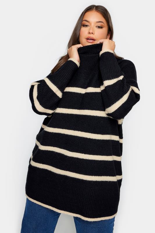 YOURS Plus Size Black Stripe High Neck Knitted Jumper | Yours Clothing 5