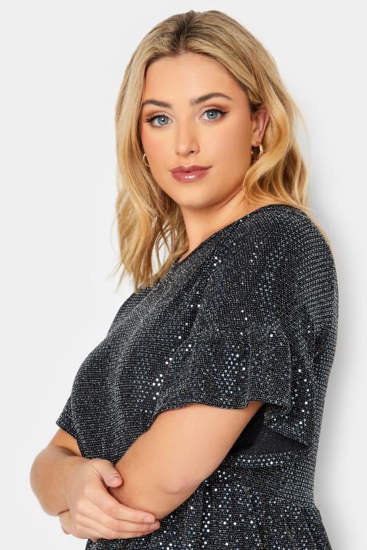 Plus Size Black & Silver Sequin Smock Dress | Yours Clothing 4