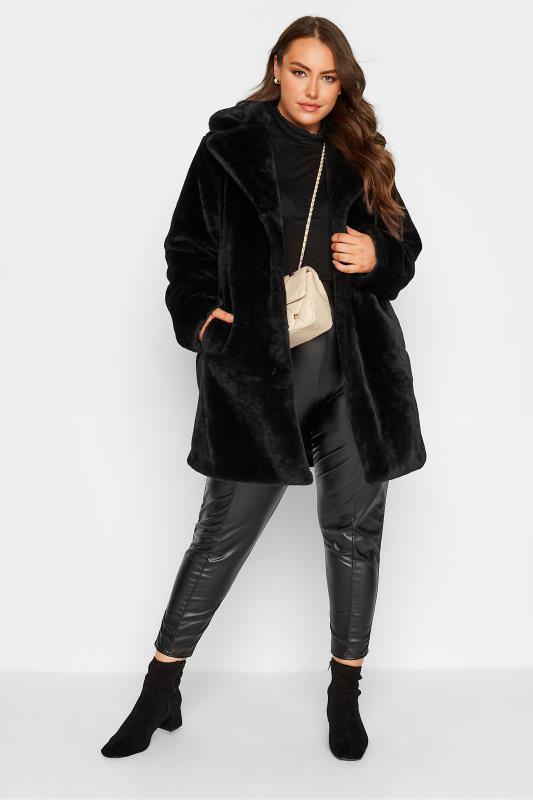 Plus Size Black Luxe Faux Fur Coat | Yours Clothing 2