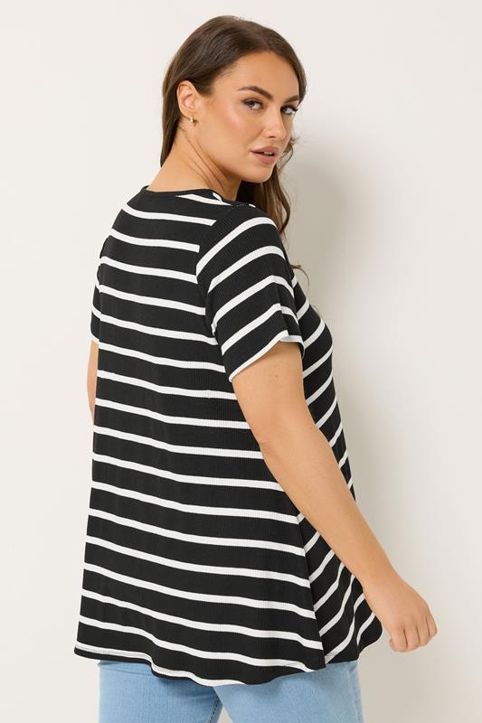 Yours Plus Size Black V-Neckline Stripe T-Shirt | Yours Clothing 2