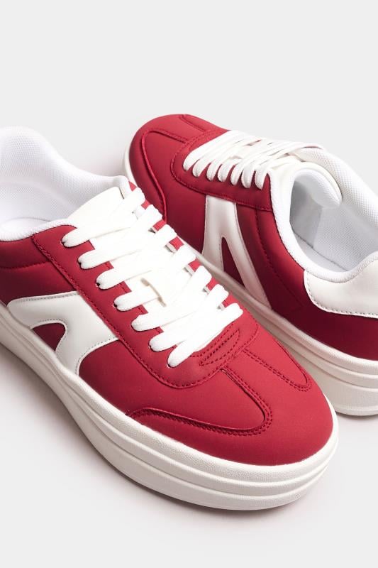 Red Retro Platform Trainers In Wide E Fit Yours Clothing