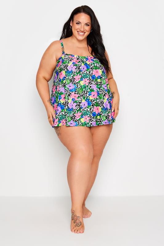 YOURS Plus Size White Floral Dalmatian Print Tankini Top | Yours Clothing 3