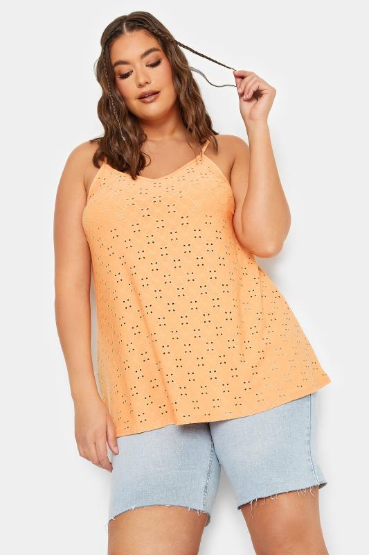 LIMITED COLLECTION Plus Size Orange Broderie Anglaise Cami Vest Top | Yours Clothing 1