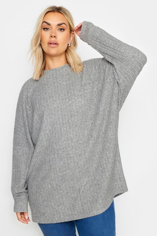 YOURS Plus Size Grey Ribbed Soft Touch Jumper | Yours Clothing 1