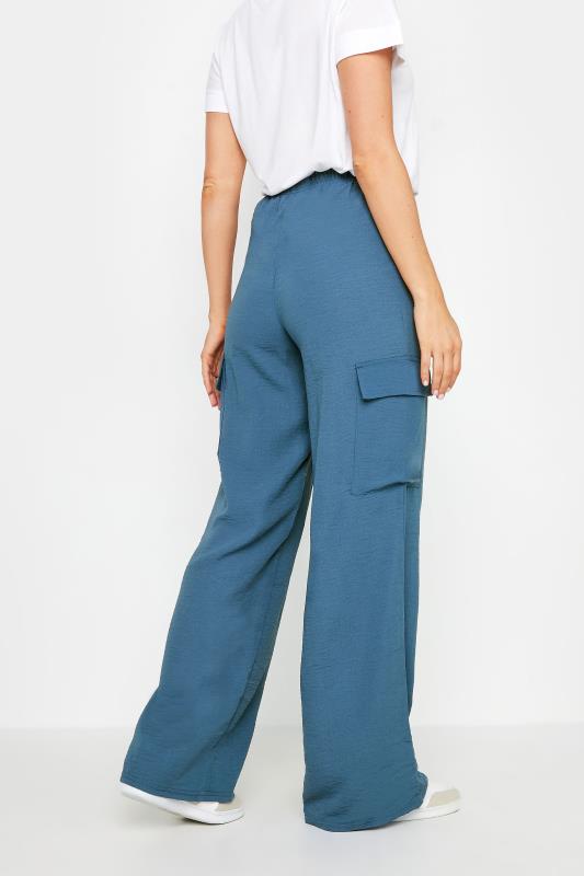 LTS Tall Women's Denim Blue Cargo Crepe Wide Leg Trousers | Long Tall Sally 3