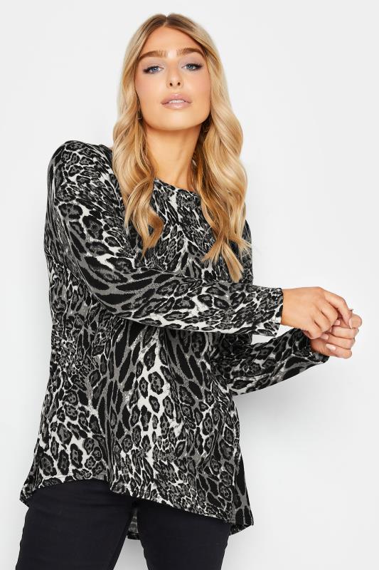 Women's  M&Co Grey Soft Touch Leopard Print Jumper