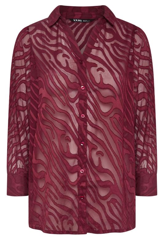 YOURS Plus Size Burgundy Red Burnout Mesh Shirt | Yours Clothing 5