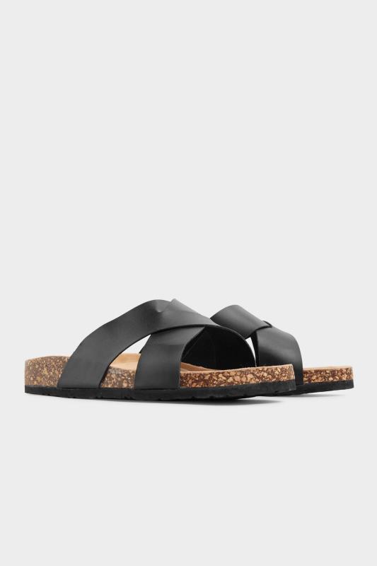 Plus Size  Black Cross Strap Sandals In Extra Wide EEE Fit