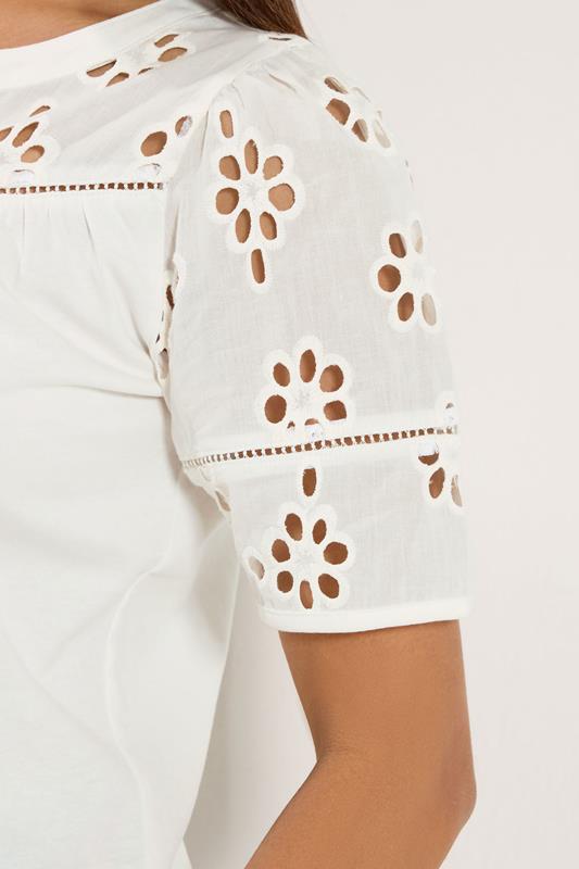 M&Co Petite Ivory White Broderie Cotton T-Shirt | M&Co 4