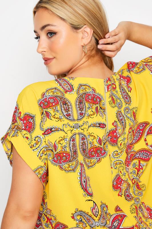 Plus Size Yellow Paisley Print Short Sleeve Top | Yours Clothing  5