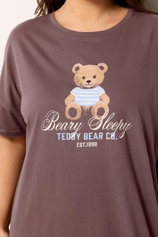 YOURS Plus Size Chocolate Brown 'Beary Sleepy'  Sleep Tee Nightdress | Yours Clothing 4