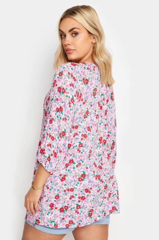 YOURS Plus Size Pink Floral Print Tie Neck Blouse | Yours Clothing 4