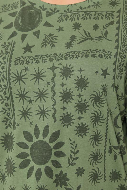 YOURS Plus Size Green Summer Print Boxy T-Shirt | Yours Clothing 4