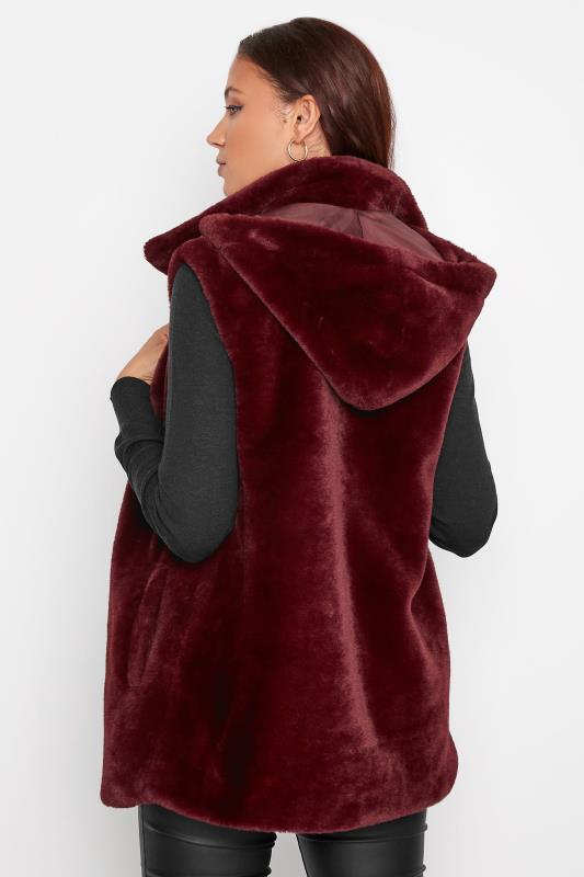 LTS Tall Women's Dark Red Faux Fur Hooded Gilet | Long Tall Sally 3