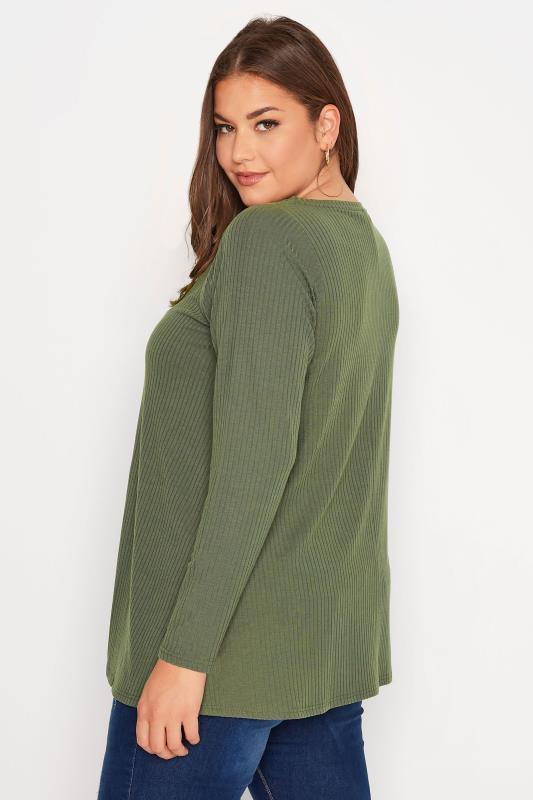 Plus Size Khaki Green Long Sleeve Top | Yours Clothing 3