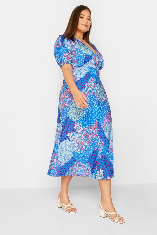 Tall  LTS Tall Blue Floral Midi Tea Dress