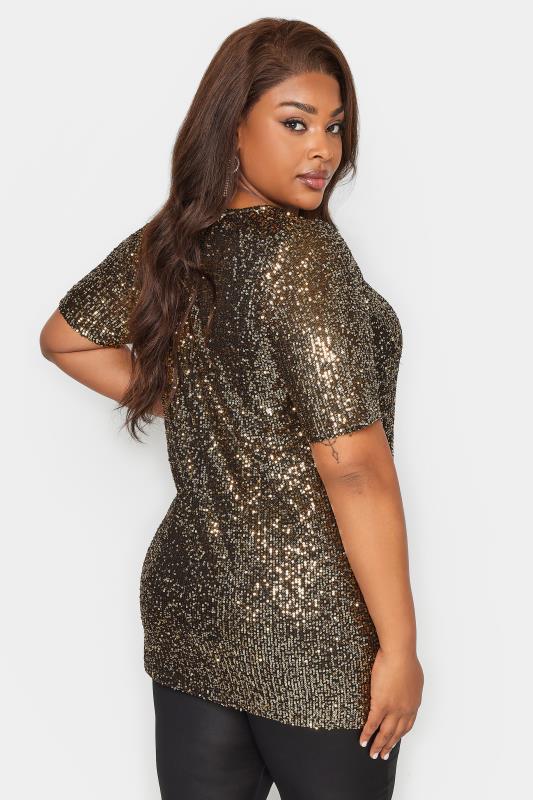 YOURS LONDON Plus Size Gold Sequin Swing Top | Yours Clothing 4
