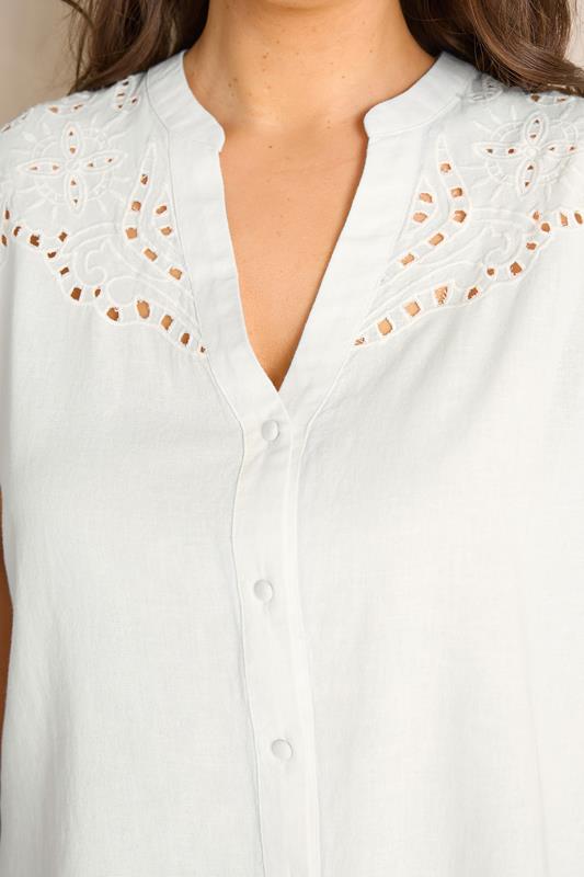 EVANS Plus Size White Embroidered Shoulder Linen Blend Shirt | Evans 4