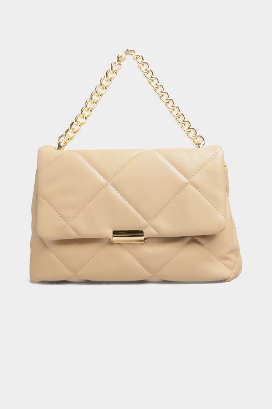 Plus Size  Beige Quilted Chain Handle Bag
