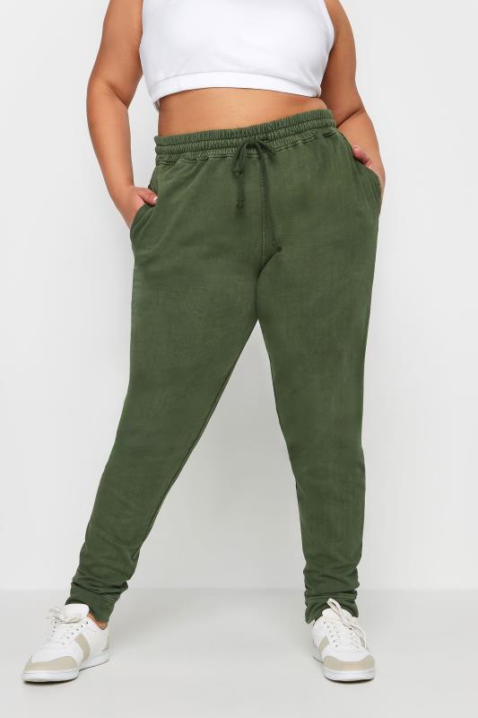 YOURS Plus Size Forest Green Acid Wash Joggers | Yours Clothing 1