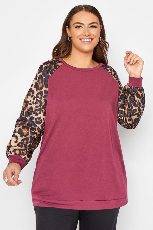 Pink Leopard Print Raglan Sleeve Sweatshirt_A.jpg