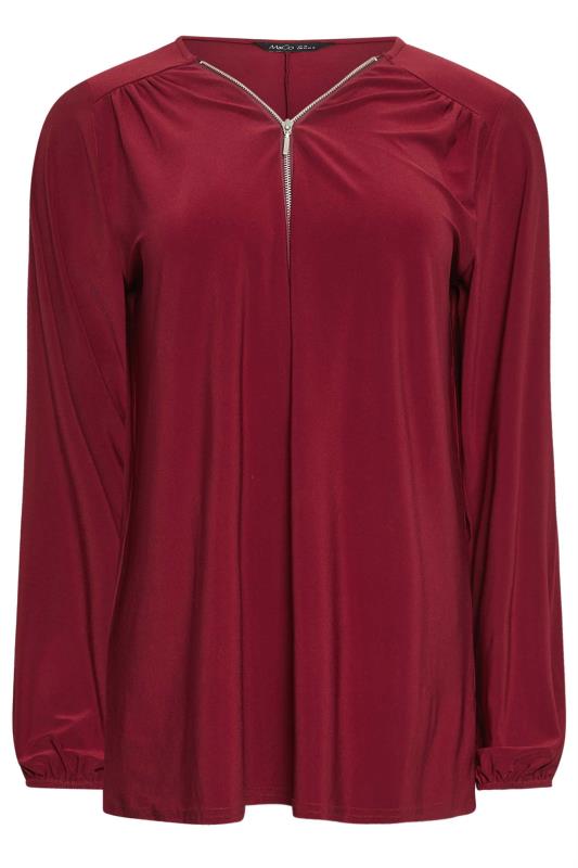 M&Co Dark Red Zip Front Bellow Sleeve Top | M&Co 5