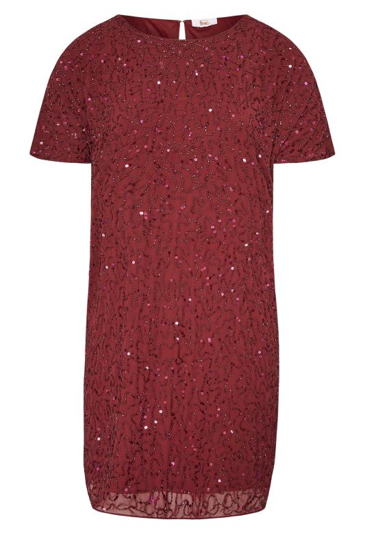 LUXE Plus Size Red Sequin Cold Shoulder Cape Dress | Yours Clothing 5