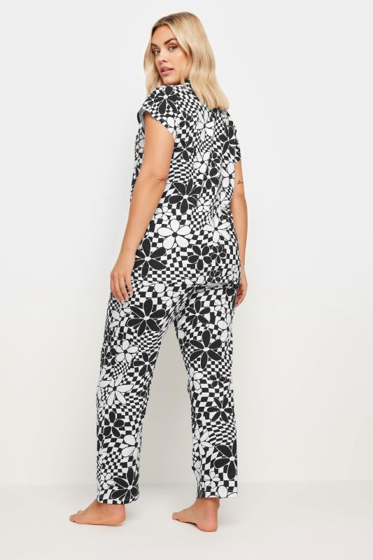 YOURS Plus Size Black Retro Floral Print Button Through Pyjama Set | Yours Clothing 3