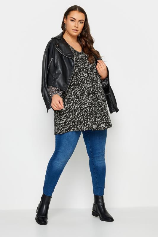 YOURS Plus Size Black Animal Print Mesh Swing Top | Yours Clothing 2