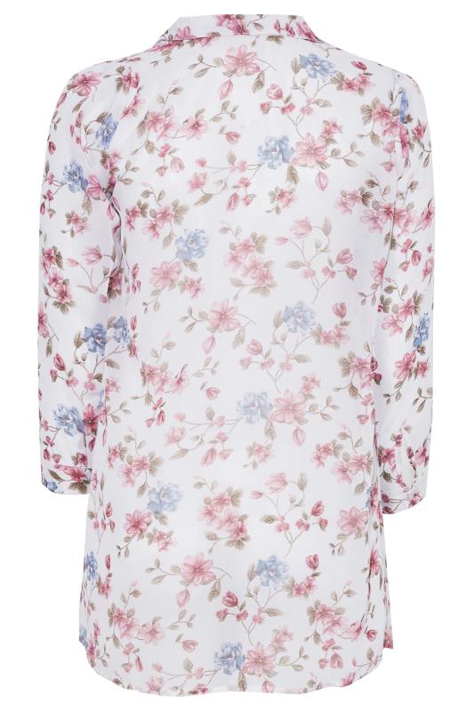 Curve White & Pink Floral Button Through Shirt 7
