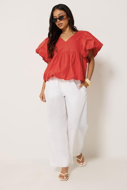 PixieGirl Petite Women's Red Cotton Puff Sleeve Top | PixieGirl 1