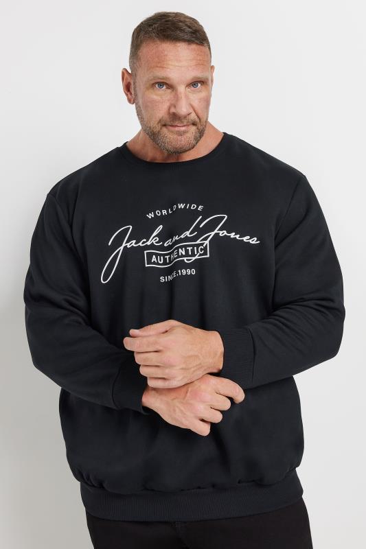 JACK & JONES Big & Tall Black 'Ferris' Crew Neck Sweatshirt | BadRhino 1