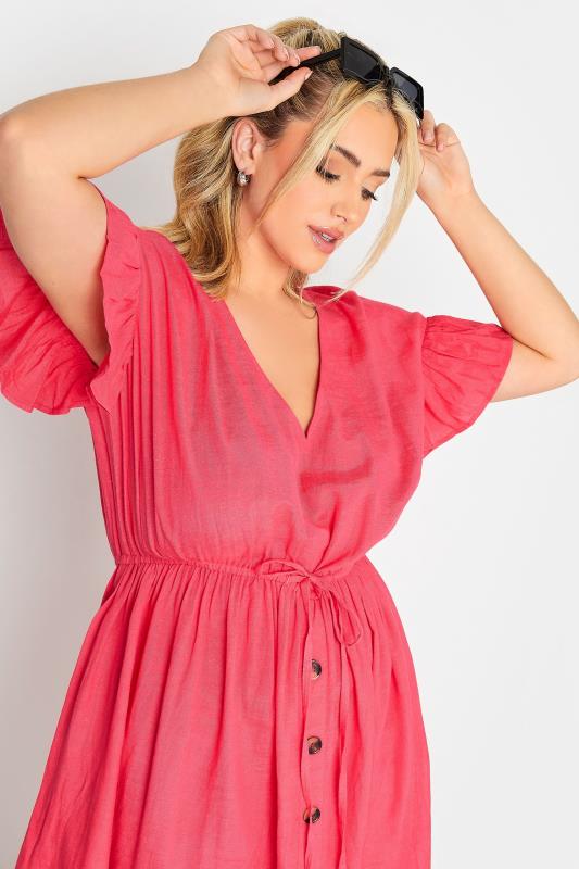 LIMITED COLLECTION Plus Size Coral Pink Frill Sleeve Linen Maxi Dress | Yours Clothing 4