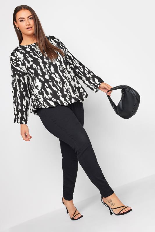 YOURS Curve Black Abstract Print Bubble Hem Top | Yours Clothing 2