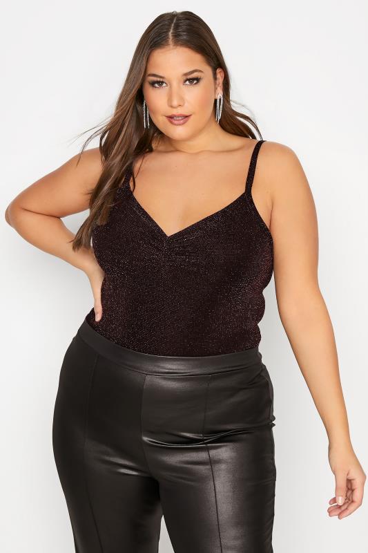 Plus Size  LIMITED COLLECTION Black & Copper Glitter Ruched Bodysuit