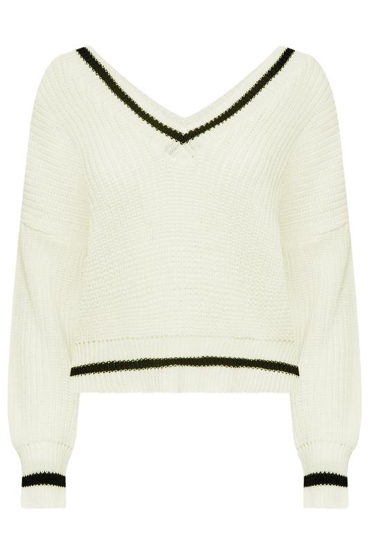 YOURS PETITE Plus Size White Stripe V-Neck Jumper | Yours Clothing 5