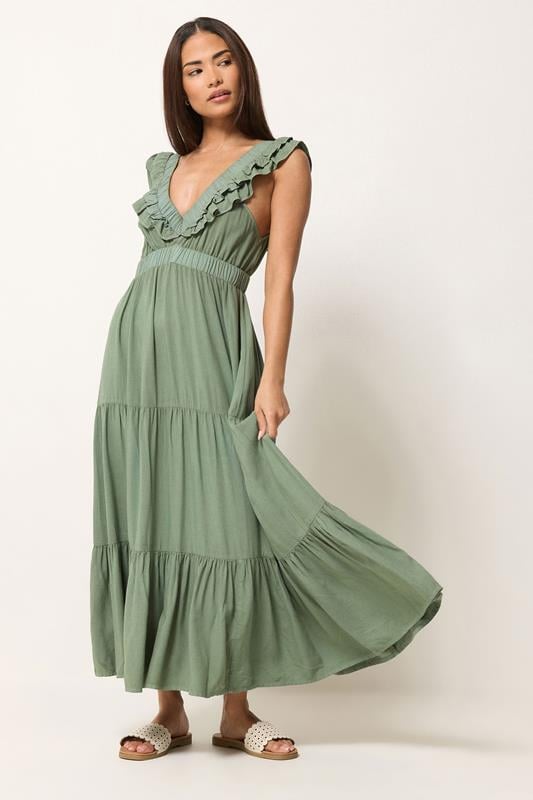 PixieGirl Petite - Robe longue à volants - Vert sauge